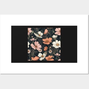 Floral Pattern  of Pink  and White Cosmos Blooms Posters and Art